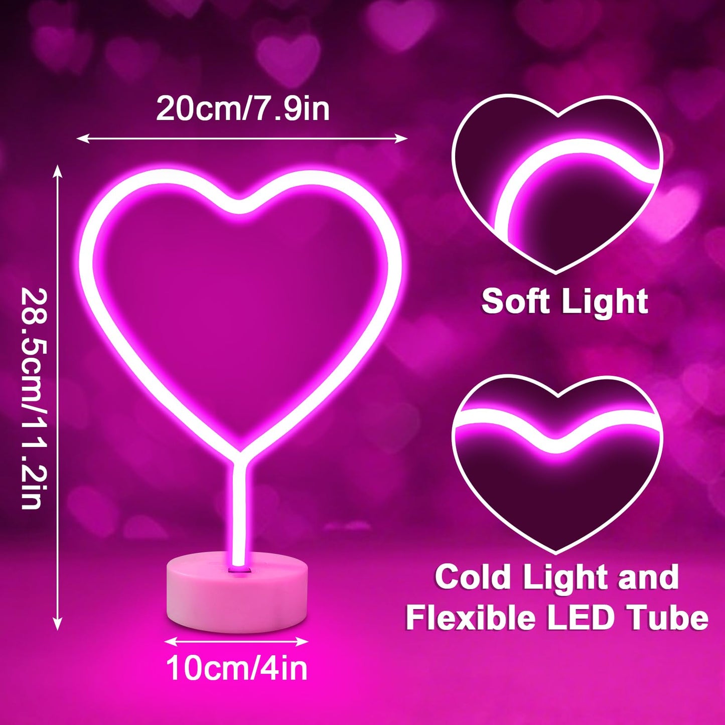 BRIGHTDECK 2 Pack Heart Neon Signs, LED Lights Battery Operated or USB Powered Decoration Lamp, Neon Lights Decor for Valentine's Day Gifts, Wedding, Party, Pink Room Decor (Pink Heart)