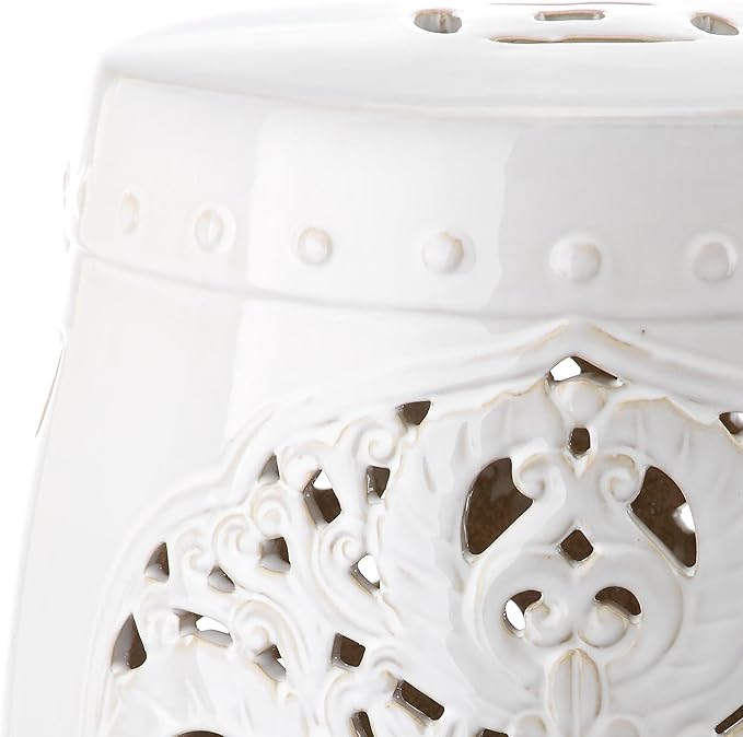 Safavieh Flora Glazed Ceramic Decorative Garden Stool, Antique White (ACS4527A)