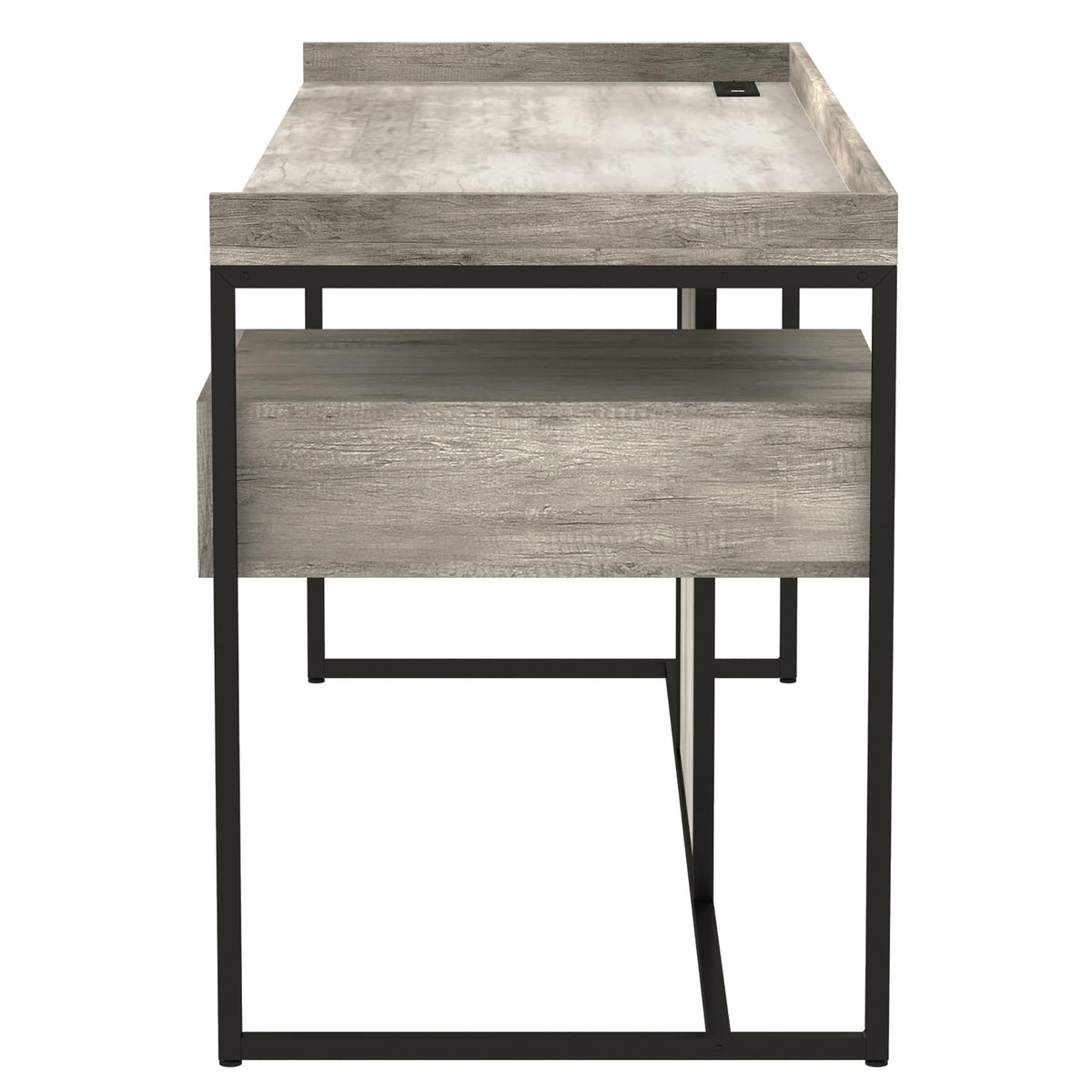 24/7 Shop at Home Lochlan Industrial 1 Drawer Metal Writing Desk with USB Port, Power Outlet, 1 Shelf for Workstation, Home Office, Study Room, Matte Black and Light Gray