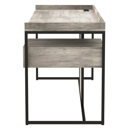 24/7 Shop at Home Lochlan Industrial 1 Drawer Metal Writing Desk with USB Port, Power Outlet, 1 Shelf for Workstation, Home Office, Study Room, Matte Black and Light Gray
