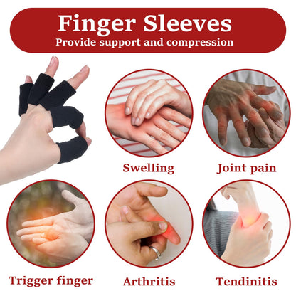 10 Pcs Black Finger Sleeves, Elastic Finger Compression Sleeves, Breathable Fingers Support Brace Thumb Splint for Basketball Volleyball Relieving Pain Arthritis