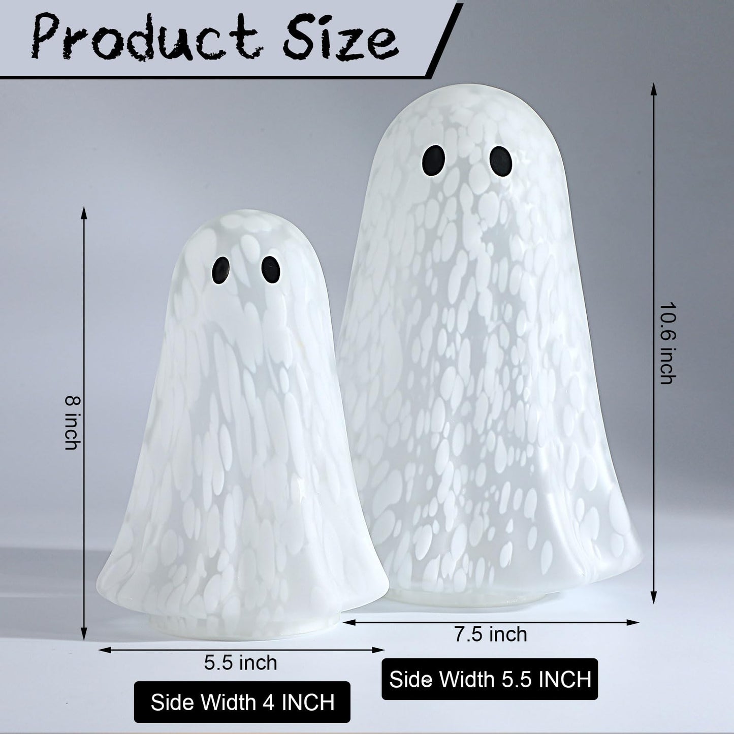 Flutesan 2 Pcs Halloween Confetti Ghost Glass Table Light Set, Cute Glass Ghost Light up for Home Halloween Party Tabletop Kitchen Counter Fireplace Mantle Decoration