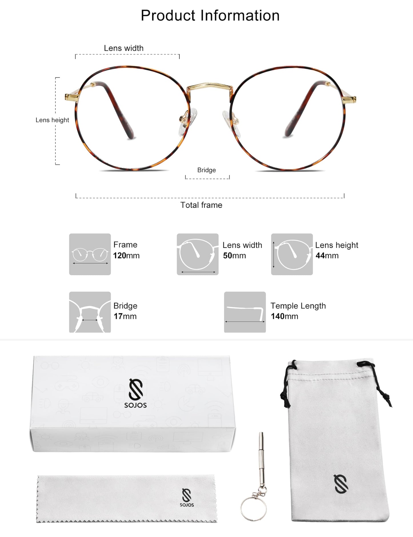 SOJOS Blue Light Blocking Computer Glasses Round Eyewear Anti Blue Light Lens Preppy Chic SJ5024 with Demi Frame/Anti-Blue Light Lens