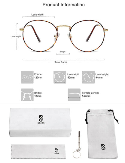 SOJOS Blue Light Blocking Computer Glasses Round Eyewear Anti Blue Light Lens Preppy Chic SJ5024 with Demi Frame/Anti-Blue Light Lens