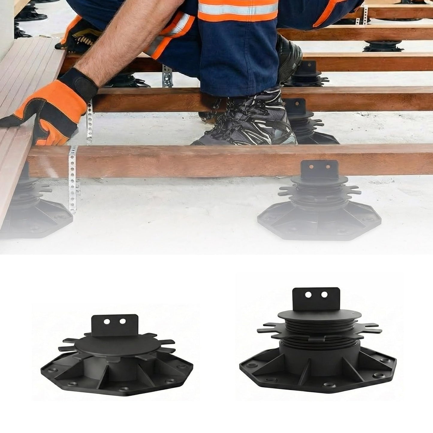 50-Pack Black Shed Base, Deck Blocks Foundation Base Support, Height Adjustment Range from 1-3/16" to 2-3/8", Adjustable Deck Support for Deck Floor Platform Joist Beam Support