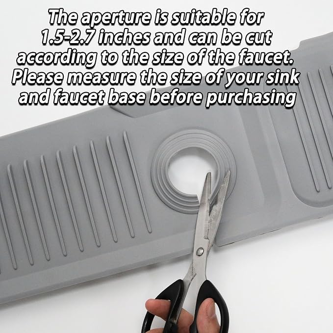 24 Inch Light Gray Durable Faucet Mat, Silicone Kitchen Sink Splash Guard
