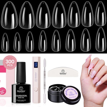 Beetles Gel Nail Extension Kit Almond Shape, Easy 9 in 1 Glue Uv Led Set Etch X Nail Tips Short Almond Half Matte Tips, Gift for Women & Girls, 504 pcs