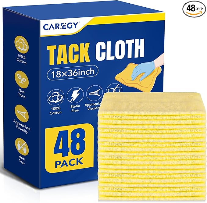 CAREGY 48Pcs Tack Cloth for Removing Dust from Woodworking, Sanding Particles