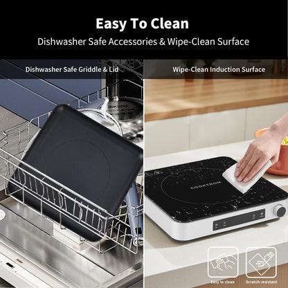 Cooktron 2-in-1 Induction Cooktop with Grill Pan – Portable 1 Burner Induction Hot Plate 1800W, Removable Griddle, 10 Power & 5 Temp Levels, Touch & Knob Control for Kitchen or RV Camping