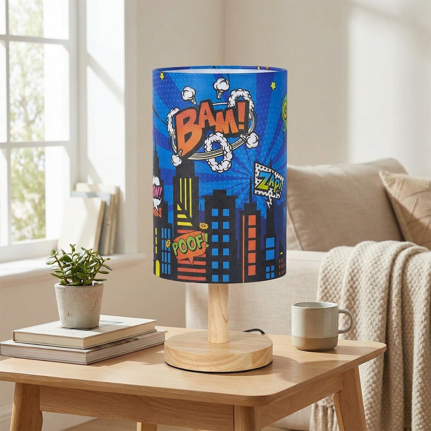Tujoe Hero Lamp Bedside Desk for Bedroom Kids Lamp Fabric Nightstand Table Lamps Decor Bam Bang for Boys Girl Kids Reading Living Room Home Office Christmas Gift