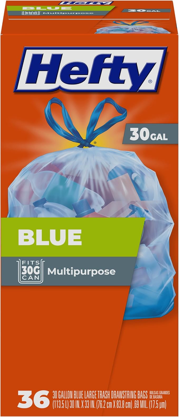 Hefty Blue Trash Bags, 30 Gallon