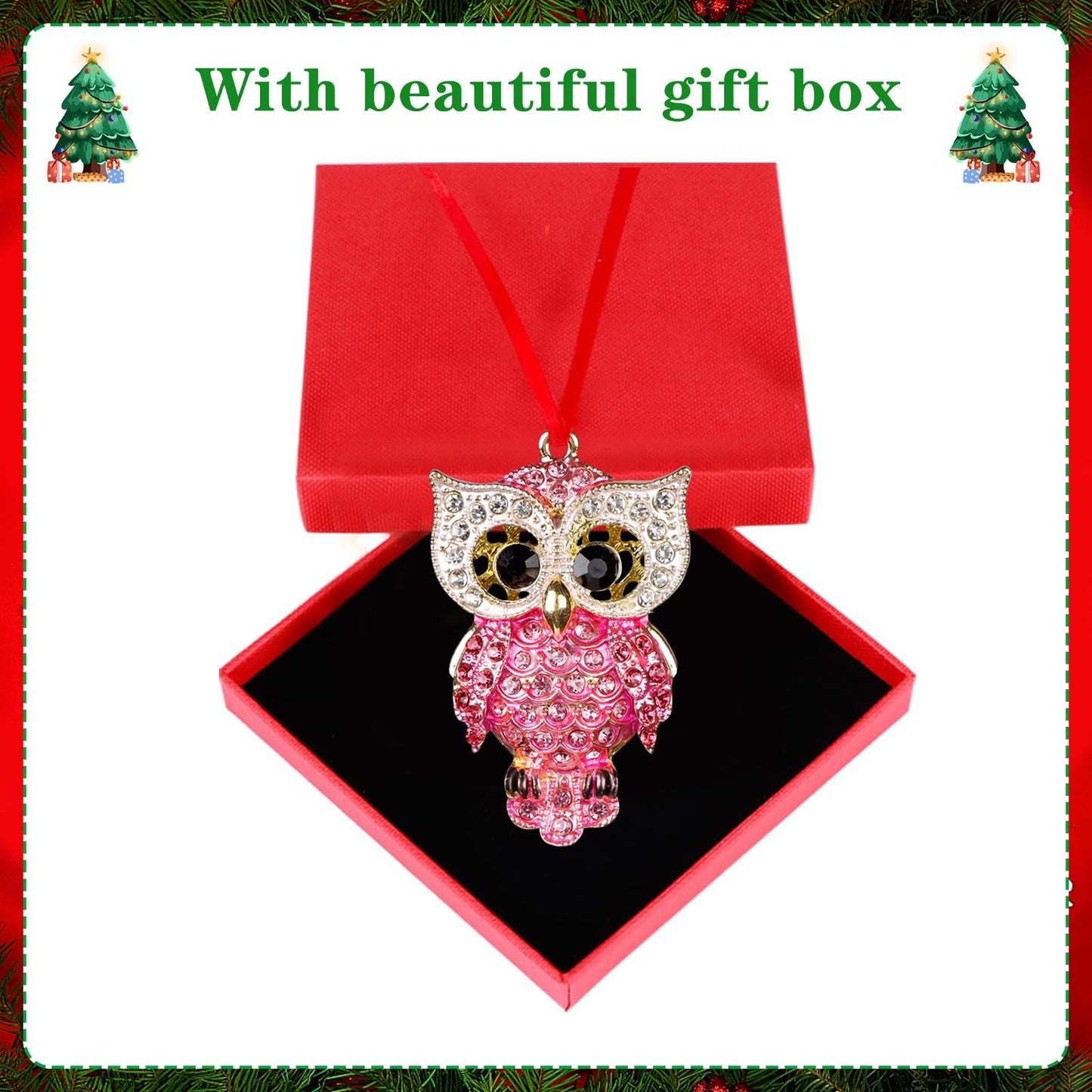 WaaHome Metal Owl Christmas Ornaments 2026 - Pink Owl Keepsake Ornaments for Christmas Tree Decorations Gifts for Women Girls Mom Owls Lovers