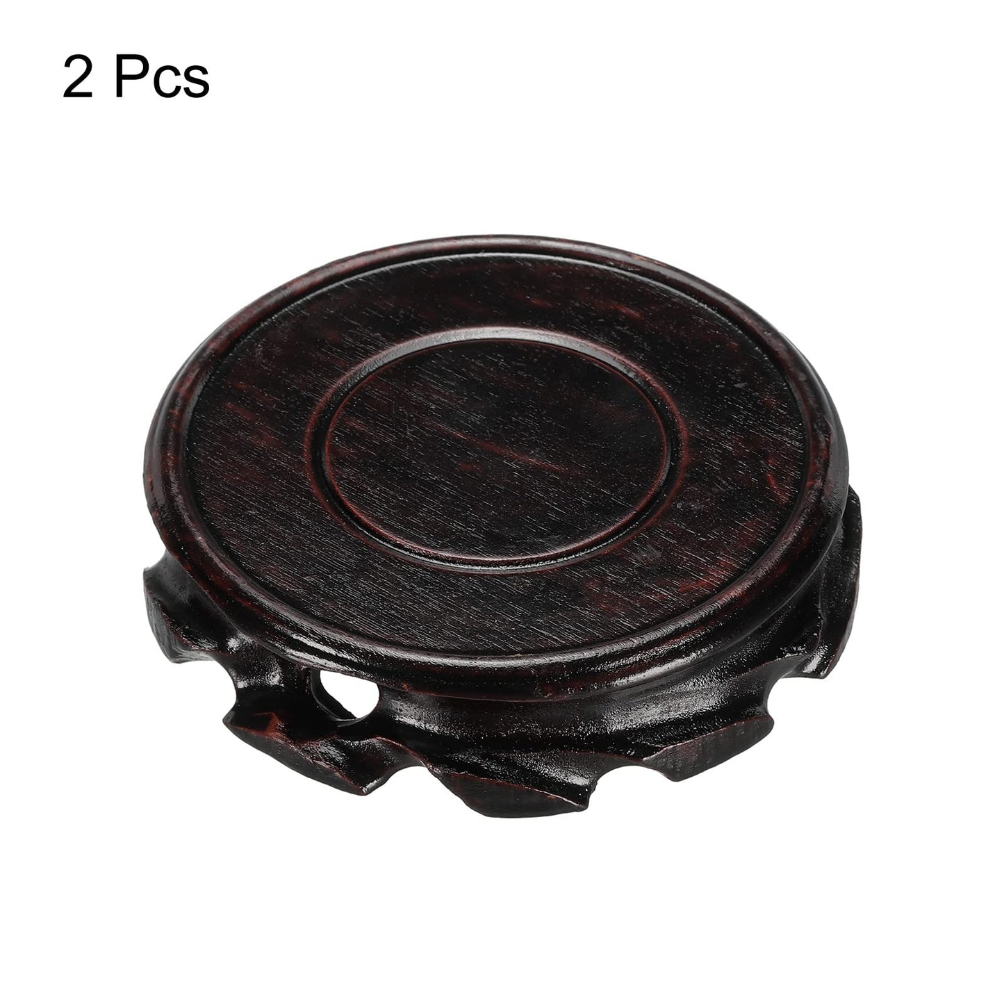 MECCANIXITY Wooden Stand Holders Displays Base 90mm Diameter Red Brown for Vase Bonsai Stone Pack of 2