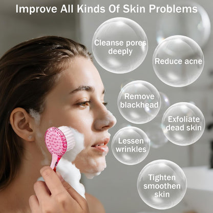 4 Colors Facial Cleansing Brush, Beomeen Face Scrubber Exfoliating Brush Face Wash Scrub Exfoliator for Skin Care, Makeup Removal (Blue, Pink, Purple, Clear)