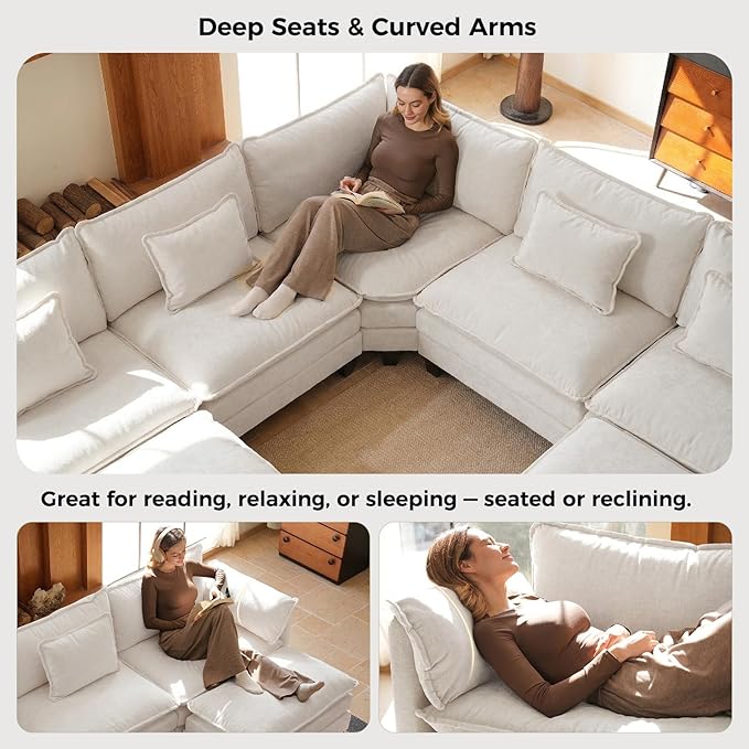 ELUCHANG 114" Oversized V-Shaped Cloud Couch Modular Sectional Sofa