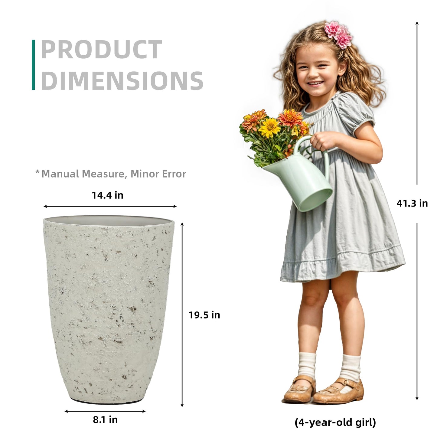 Autodaya 19.5" Resin Tall Planters for Outdoor Plants, Set of 2 Country White Large Flower Pots with Handmade Birch Bark Texture, Heavy-Duty and Weather-Resistant for Year Round Indoor Outdoor use