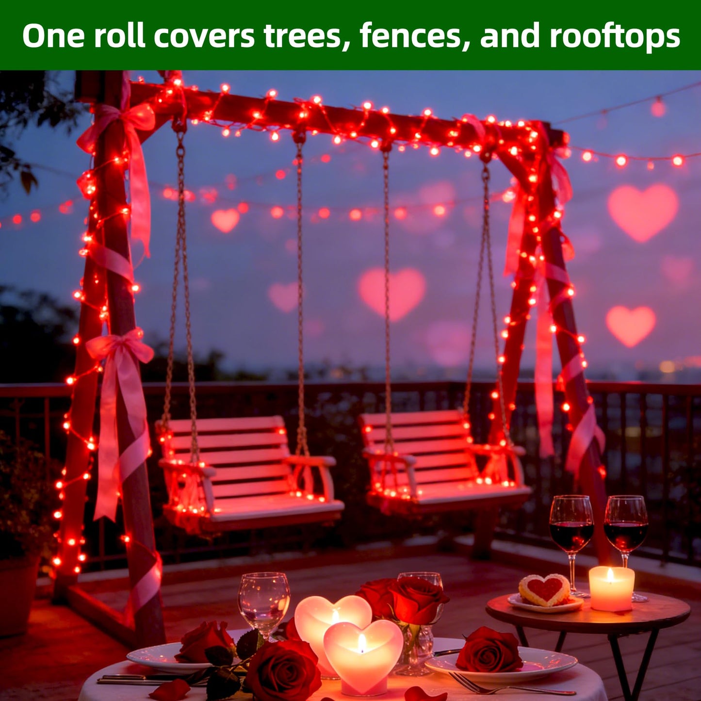 QUHUATU 300LED Valentine Lights, 75ft Indoor Outdoor Valentines Day Decorations with 12 Modes, Red Christmastree Lights with Timer Dimmable Connectable for Fence Garden Xmas Wedding Party Decor Red