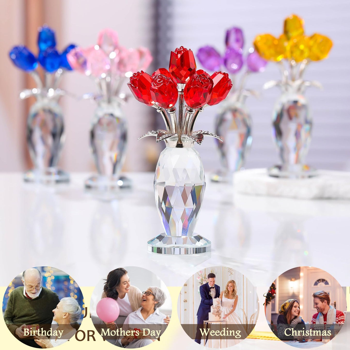 Movdyka Red Rose Crystal Flower Glass Roses Bouquet Gifts for Wife Mom
