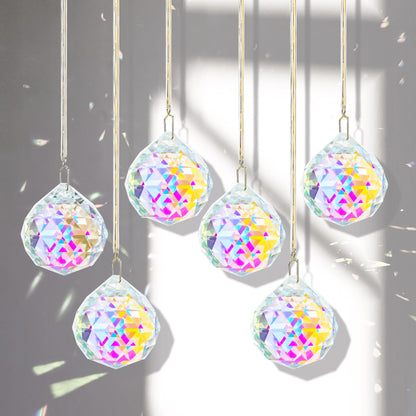 Set 6 Crystal Sun Catcher, AB Coating Ball Suncatcher Window Hanging Christmas Ornaments Rainbow Maker Prisms for Home Garden Decor