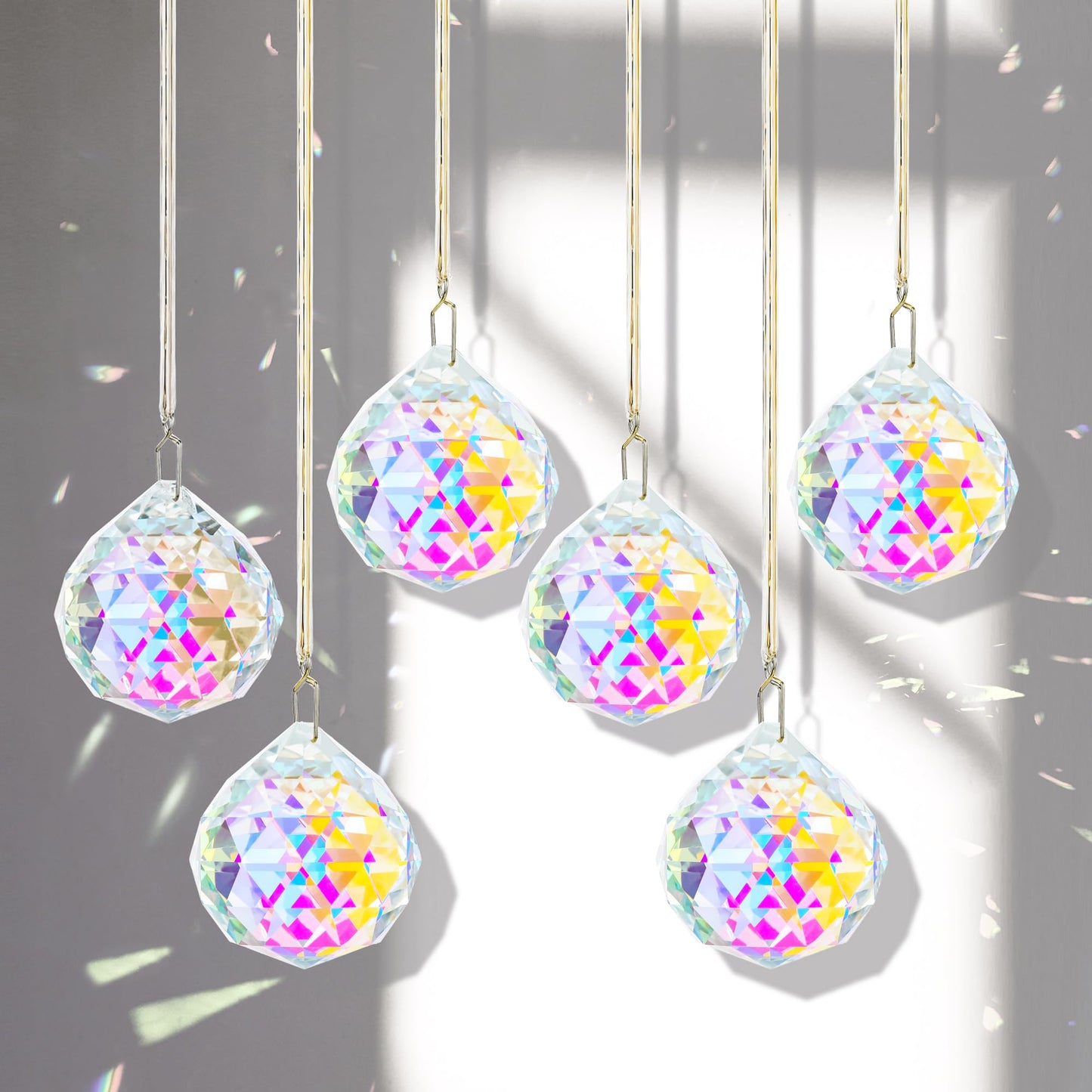 Set 6 Crystal Sun Catcher, AB Coating Ball Suncatcher Window Hanging Christmas Ornaments Rainbow Maker Prisms for Home Garden Decor