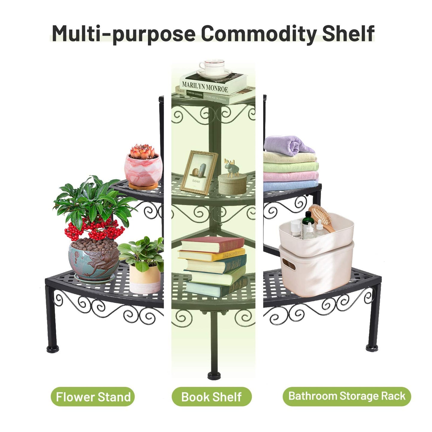 S AFSTAR Metal Plant Stand, 3-Tier Corner Plant Ladder Shelf for Indoor Outdoor, Freestanding Flower Pot Holder for Balcony Garden Office