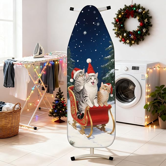 Nuxovilar Ironing Board Covers Winter Cats in Sleigh Pattern Polyester 15x54