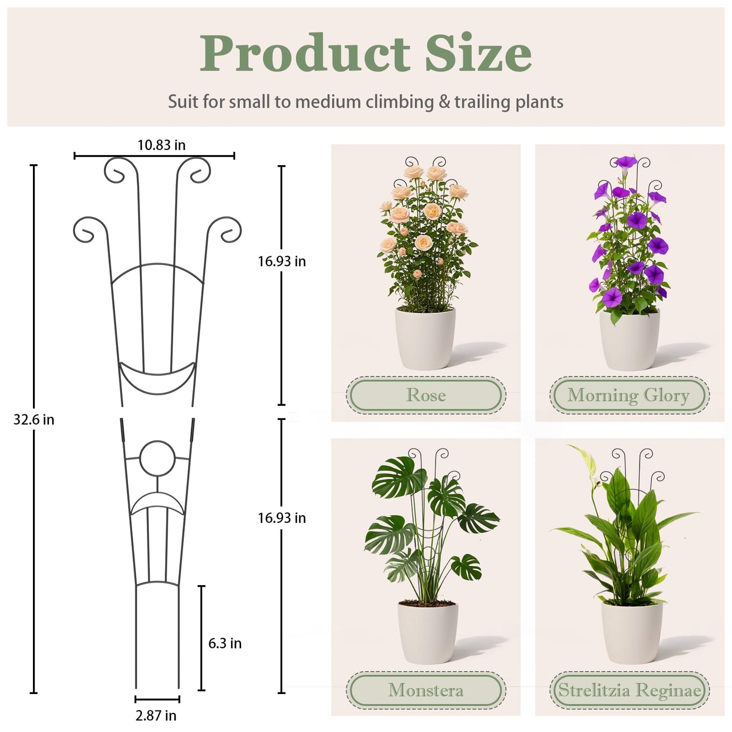 2 Pack 32.6'' Taller Plant Trellis for Climbing Plants Indoors & Outdoor, Garden Metal Trellis Plant Support for Potted Plants, Houseplants, Flowers Vine, Ivy, Pothos, Monstera