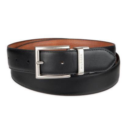 Tommy Hilfiger Men's Reversible Leather Belt - Casual for Mens Jeans with Double Sided Strap and Silver Buckle , cognac/black, 36