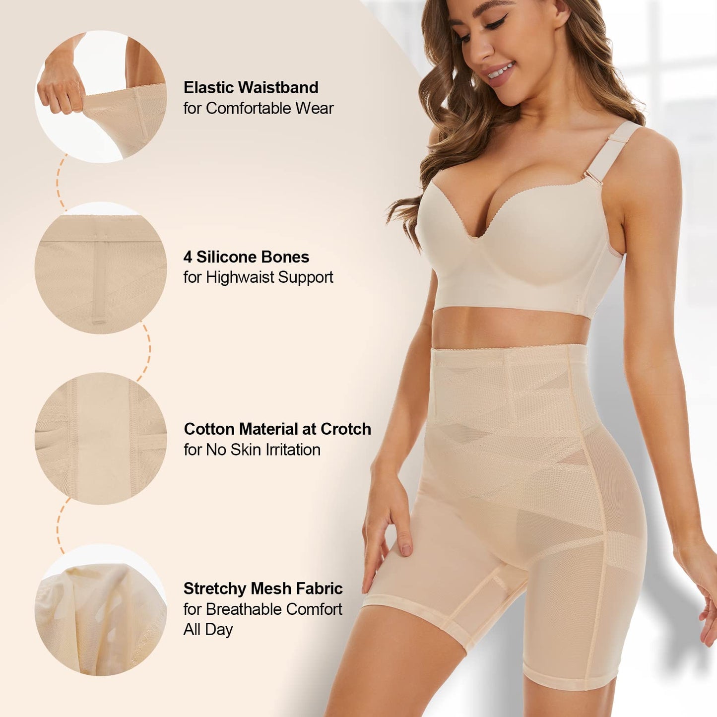 SIMIYA High Waisted Shapewear for Women Tummy Control Knickers, Slimming Body Shaper Pants Shaping Underwear, Beige M