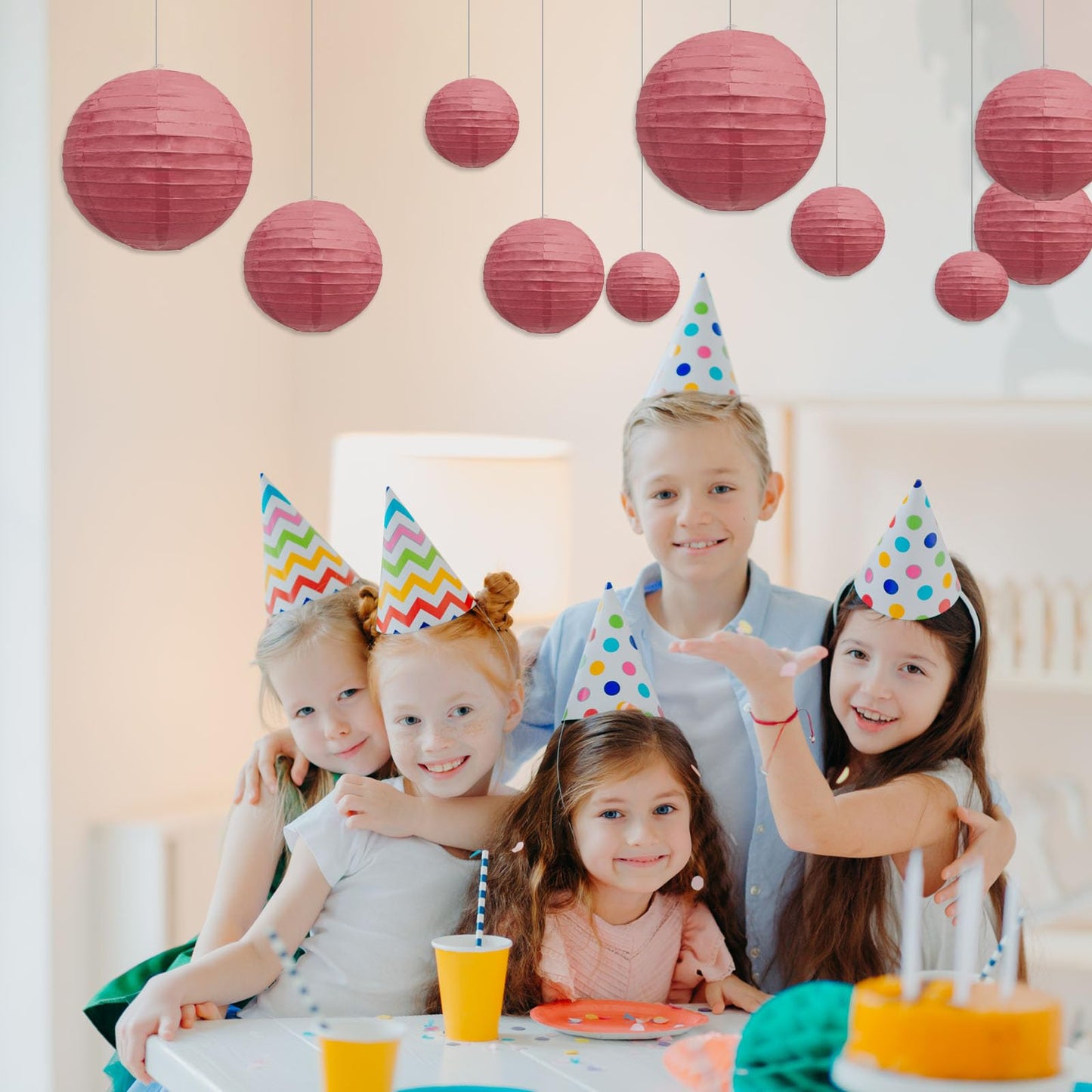 20Pcs Burgundy Paper Lanterns for Parties, 6” 8” 10” 12” Chinese Asian Hanging Round Paper Lanterns for Birthday Wedding Halloween Christmas Home Decor Party Decor