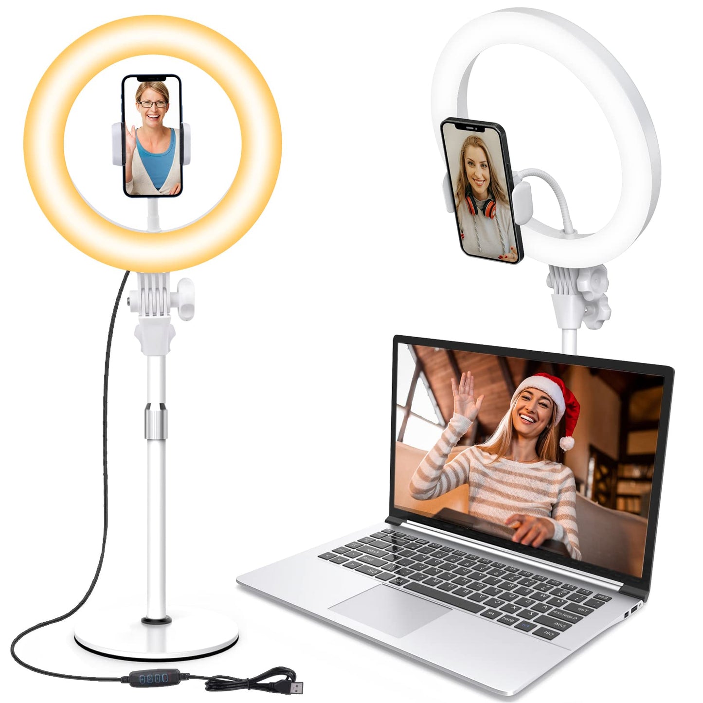 Desk Ring Light with Stand, 10.5'' Selfie Phone Light for Video Recording, Adjustable Circle Ringlight for Computer Laptop Zoom Meeting, Conference Video Calls, Podcast, Streaming, Photography
