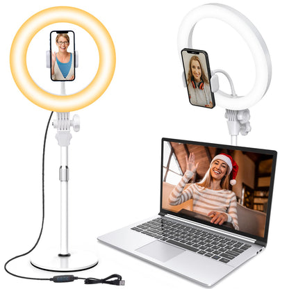 Desk Ring Light with Stand, 10.5'' Selfie Phone Light for Video Recording, Adjustable Circle Ringlight for Computer Laptop Zoom Meeting, Conference Video Calls, Podcast, Streaming, Photography