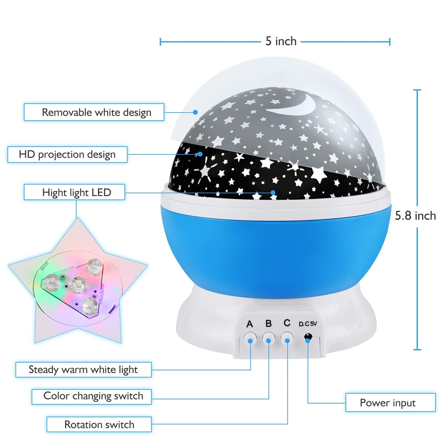 Night Light for Kids, Kids Night Light Nebula 360 Degree Rotation - 4 LED Bulbs 12 Light Color Star Projector Changing with USB Cable, Romantic Gifts for Men Women Children
