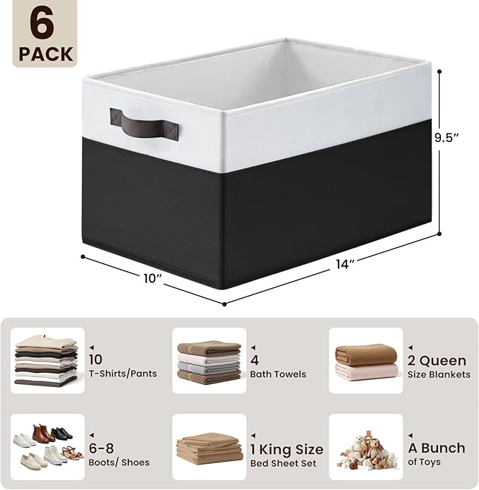 Criusia 6 Pack Closet Organizers and Storage Bins, Cute Dorm Room Essentials