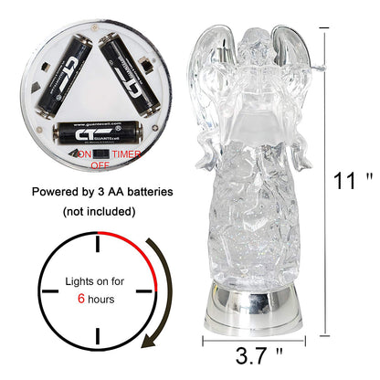 Wondise Color Changing Snow Globe Water Lamp with 6 Hour Timer, 11 Inches LED Lights Battery Operated Swirling Glitter Christmas Home Decor (Angel Reading Figurine)