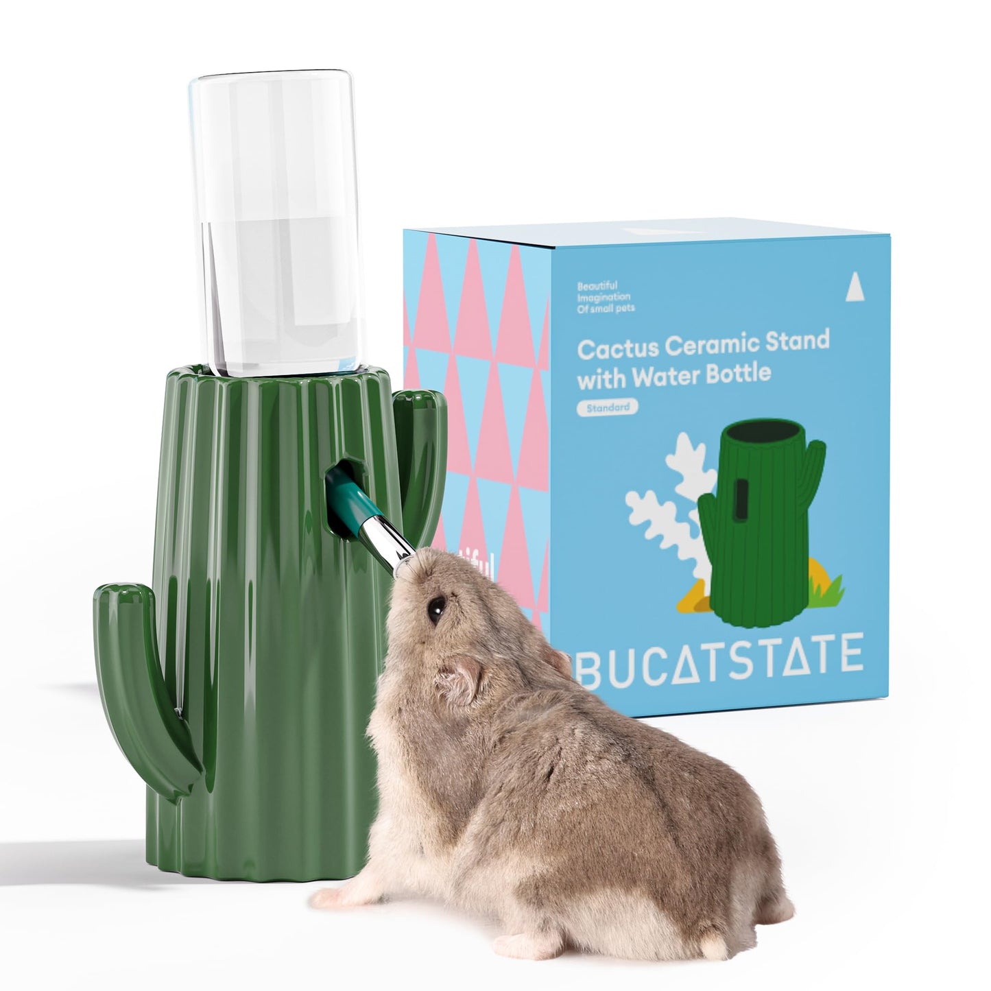 Bucatstate Hamster Drinking Bottle with Stand, 120 ml Small Animal Drinking Leak-Proof Nozzle, Hamster Accessories for Guinea Pigs, Rabbits, Chinchillas, Rats, Ferrets (Green)