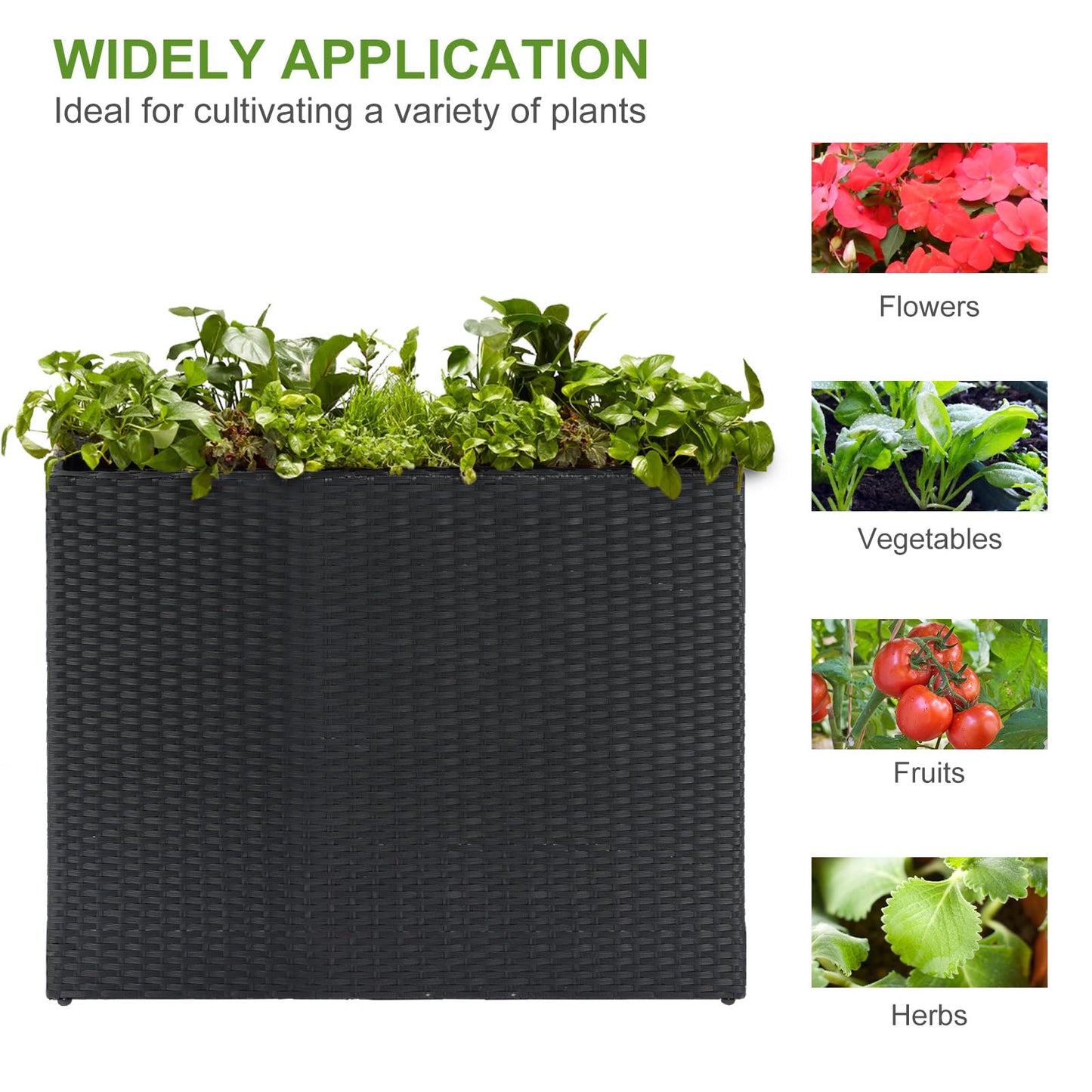 LEWIS&WAYNE Large Rectangular Block Planter Box Handmade Wicker Tall Planters for Outdoor Plants with Removable Liners Modern Planter for Indoor Outdoor Patio Deck - Black, 38''x11''x30''
