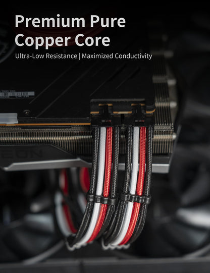 upHere Sleeve Extension Power Supply Cable Kit, Power Supply with Extra-Sleeved 24-PIN 8-PIN 6-PIN 4+4 PIN-Red/White/Black with Cable Combs(11.8 inch/ 30CM)