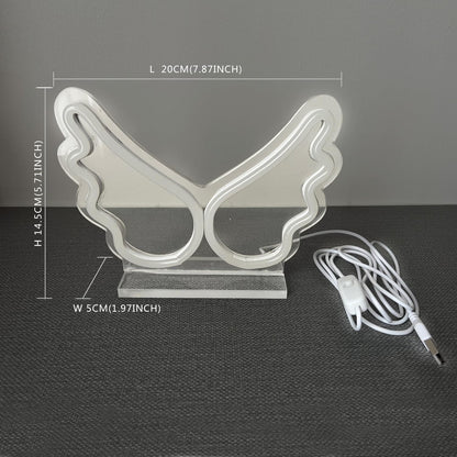 LED Wings Pink Neon Light Sign, USB Power Decorative Standing Light For Birthday Gift Dom Bedroom Party Decoration