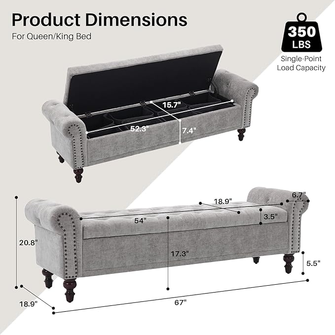 SOFTHION Storage Bench for Bedroom, Upholstered Chenille Storage Ottoman