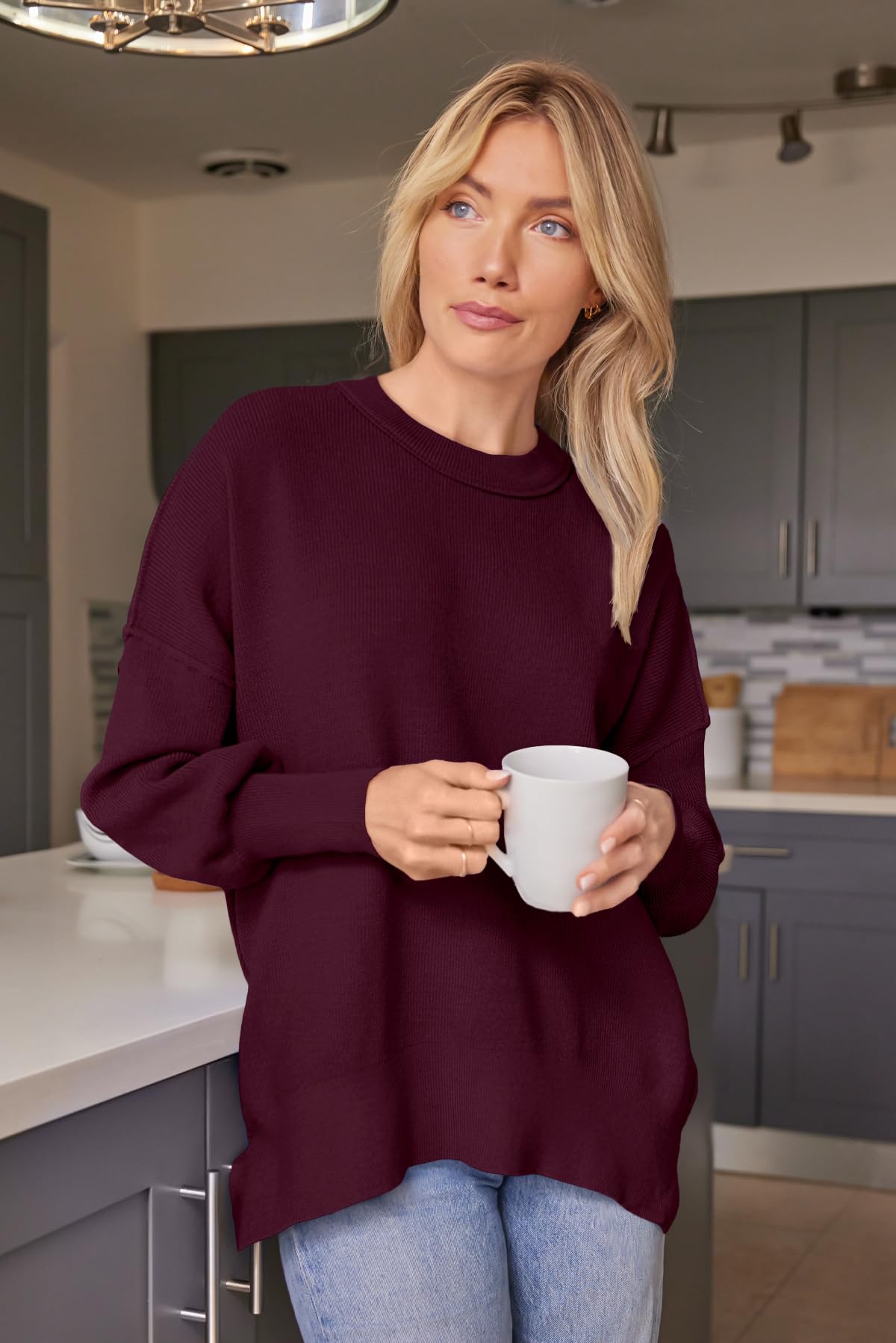 EFAN Women's Oversized Sweaters 2025 Fall Crewneck Batwing Sleeve Pullover Sweaters