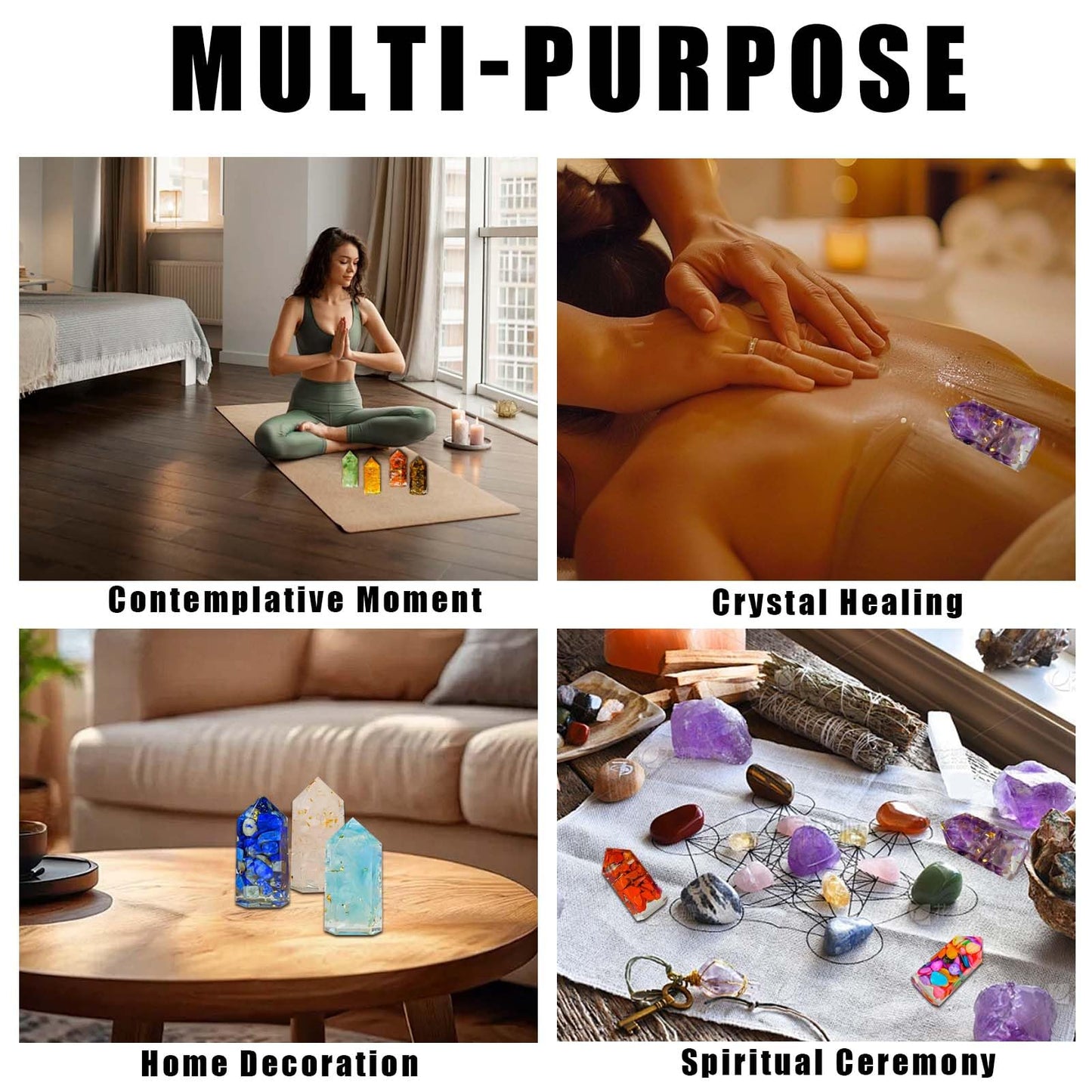 Runyangshi 10pcs Chakra Crystals Tower Set Handmade with Natural Crystal Gravel & Resin 6-Faceted Single Point Crystal Wand for Meditation Home Decor Gift (Chakra Set 10pcs C, 1.57"-1.96" (4-5cm))