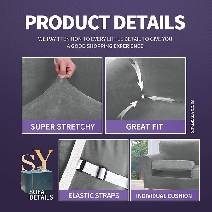 ZNSAYOTX Oversized Velvet 3 Piece Couch Cover