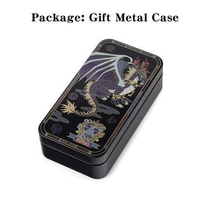 DnDnD Heavy Polyhedral Metal Dice Set with Metal Box, 7-die Shiny Blue Surface with Golden Number for RPG,Dungeons and Dragons,Pathfinder,Shadowrun,D&D,Role Palying Game and Math Teaching