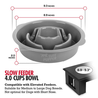Tuff Pupper Slow Feeder Insert Bowl | Puzzle Maze Slows Down Eating | Elevated Feeder Tray Bowls | Standalone Dog Bowl | Pet Bowls Insert | Easy Clean Dishwasher Safe (4 Cups - Fits 8.9-9.3 Inch Hole)