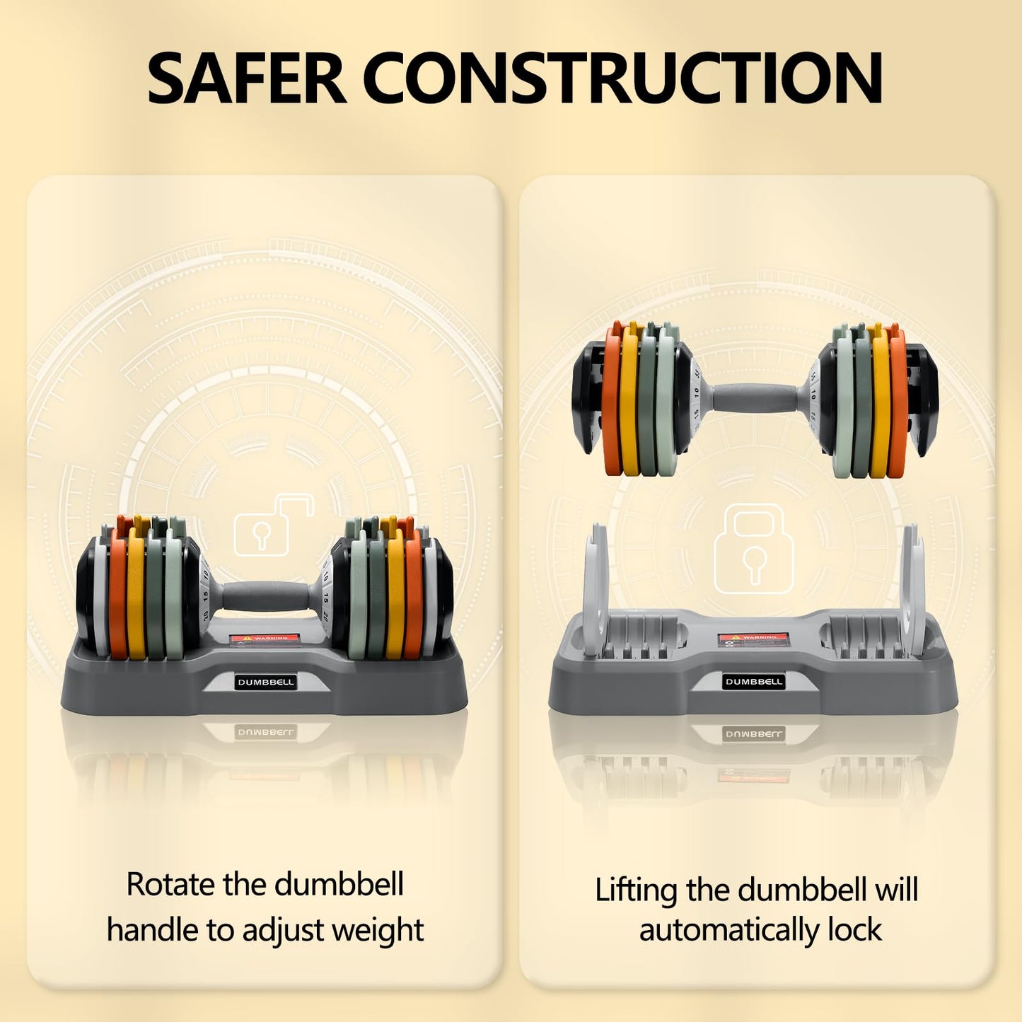AOTOB 25/55 LBS Adjustable Dumbbell Set, Anti-Slip Fast Adjusting with Turning Handle, Adjustment for Men and Women, Weights Pair for Compact Home Gym Exercise Strength