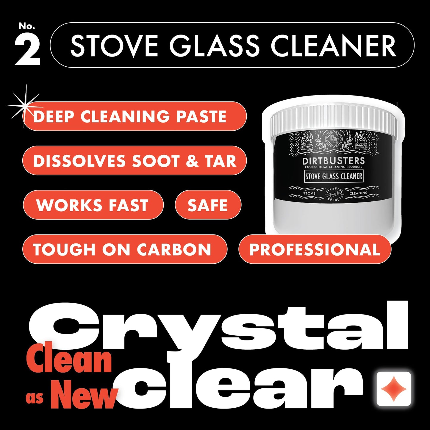 Dirtbusters Stove Glass Cleaner, Powerful Pro Cleaning Paste For All Log Burner, Stove & Fireplace Window & Glass (500g)