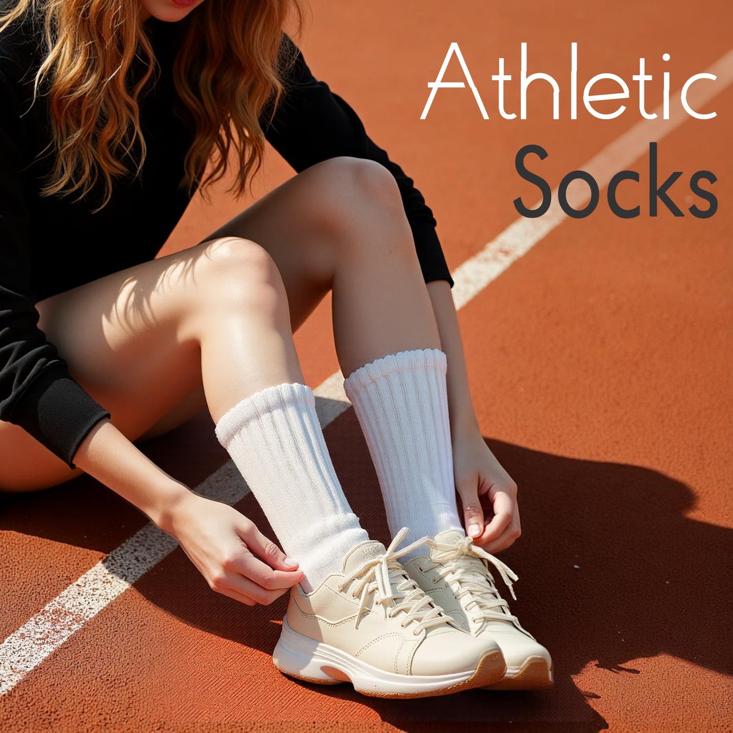 HONGTEYA Crew Socks for Women Cozy Cotton Slouchy Athletic Socks Slouch Boot Calf Workout Socks Size 5-11 (US, Alpha, One Size, Regular, Tall, 3 Pairs White*3)