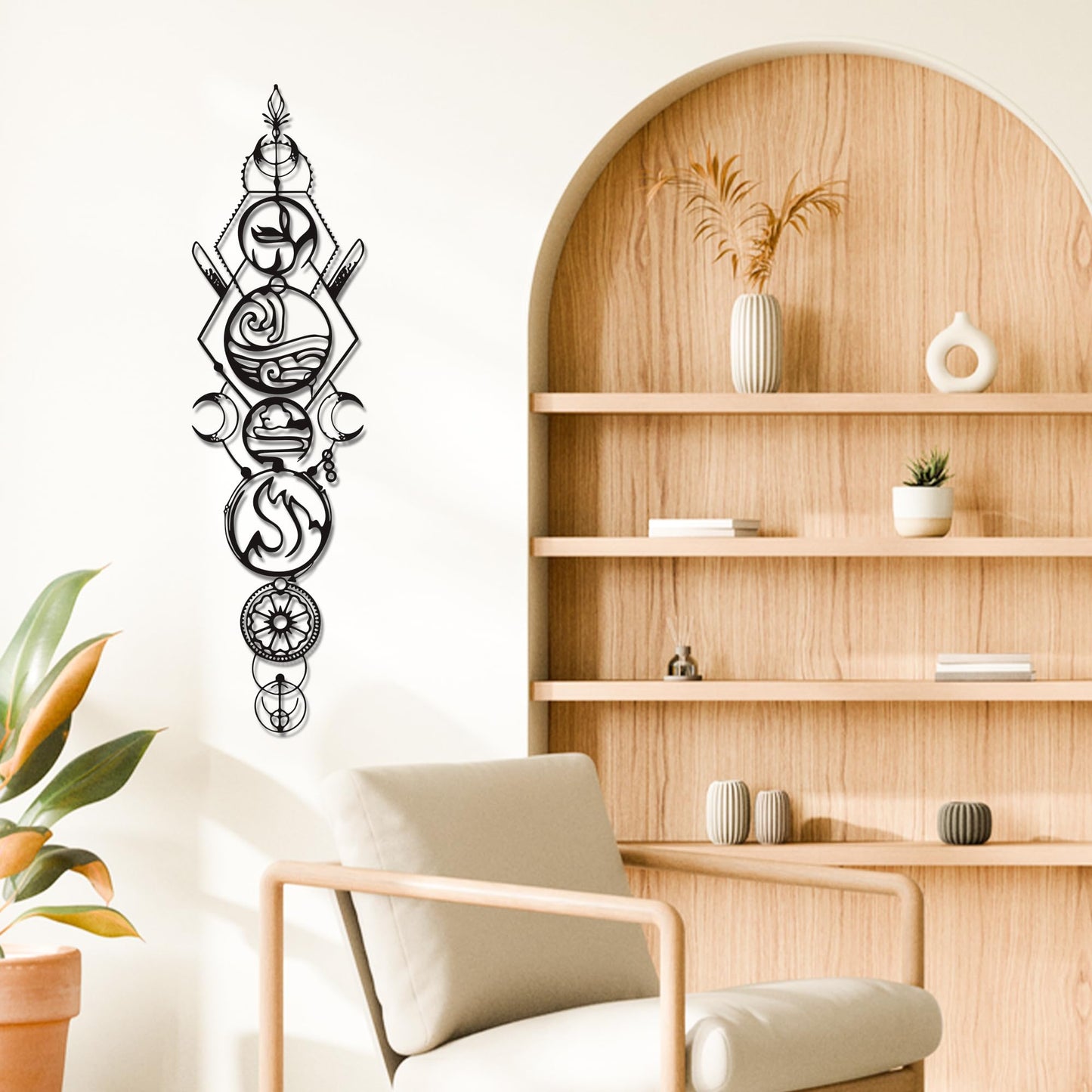 Nature Wall Art - 4-Piece Set Spiritual Four Elements Metal Wall Art (Earth, Air, Fire, Water), Zen & Yoga Wall Decor for Meditation Rooms, Living Room - Waterproof Indoor/Outdoor - Unique Christmas Gift (37.8x10 Inch)