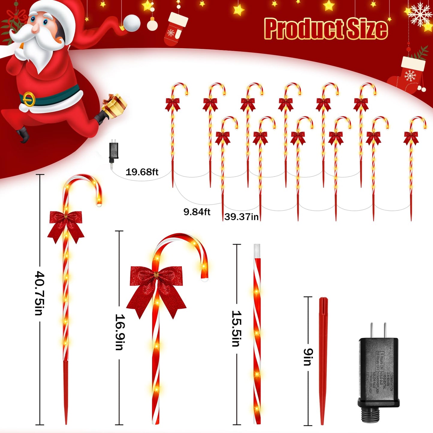 Christmas Candy Cane Pathway Lights, 24PCS 240 LED Christmas Lights Outdoor Decorations with Red Bow Waterproof, 8 Modes Timer Remote Walkway for Xmas Home Yard Lawn Patio Decor